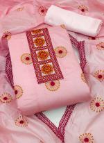 Chanderi Pink Casual Wear Embroidery Work Dress Material